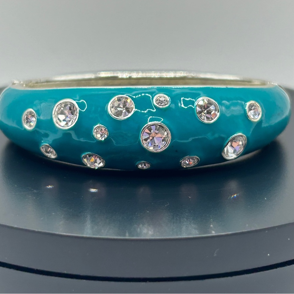 Vibrant Peacock Blue Bangle with Rhinestone Accents*